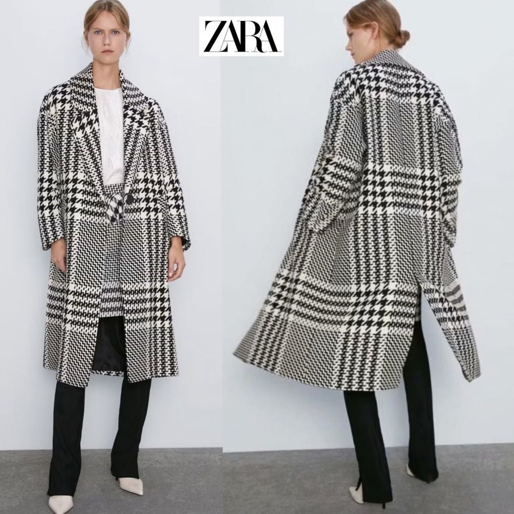 Zara Oversized Plaid Houndstooth Coat Longline 8083/114/070 M Blogger Favorite - Picture 2 of 16